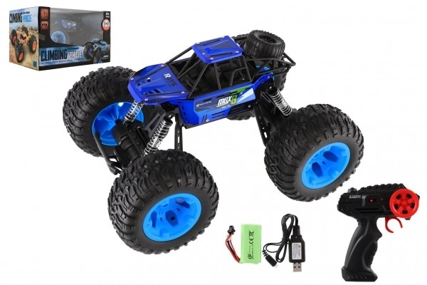 Auto RC Off-Road terénní 2,4GHz plast 32cm dobíjecí pack+baterie v krabici 38x23x26cm – Modré