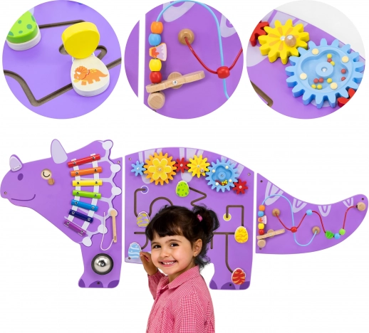 dřevěná nástěnná smyslová tabule triceratops