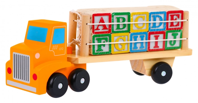 Dřevěný nákladní vůz s přívěsem a abecedními kostkami pro děti 2+