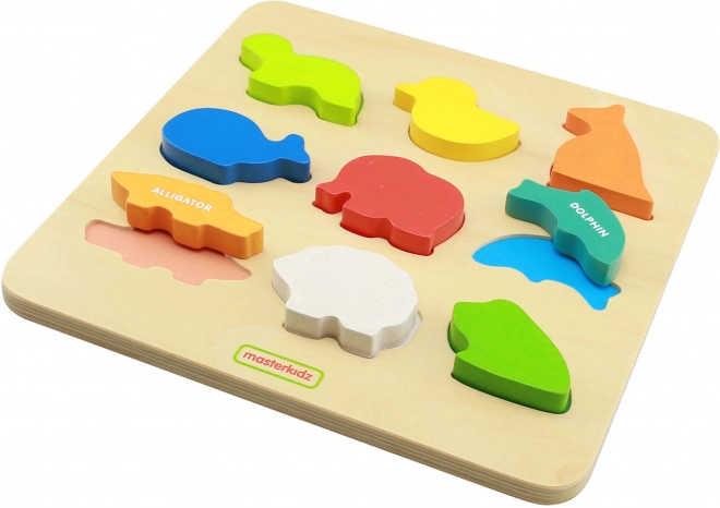 Dřevěný tvarový třídicí box Zvířátka Montessori
