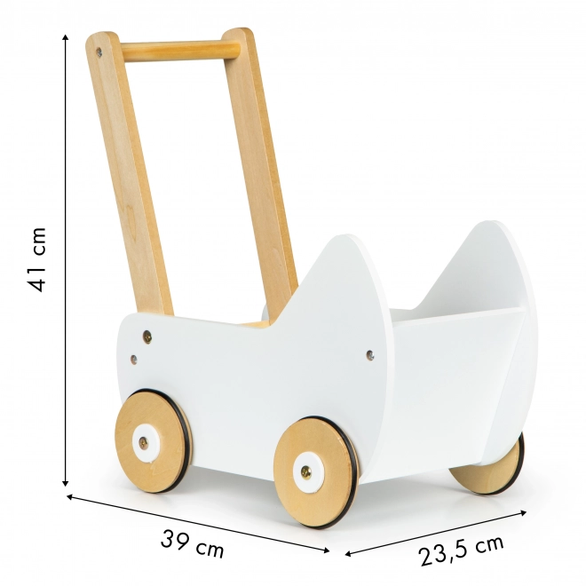 ECOTOYS Dřevěný vozík pro panenky bílý