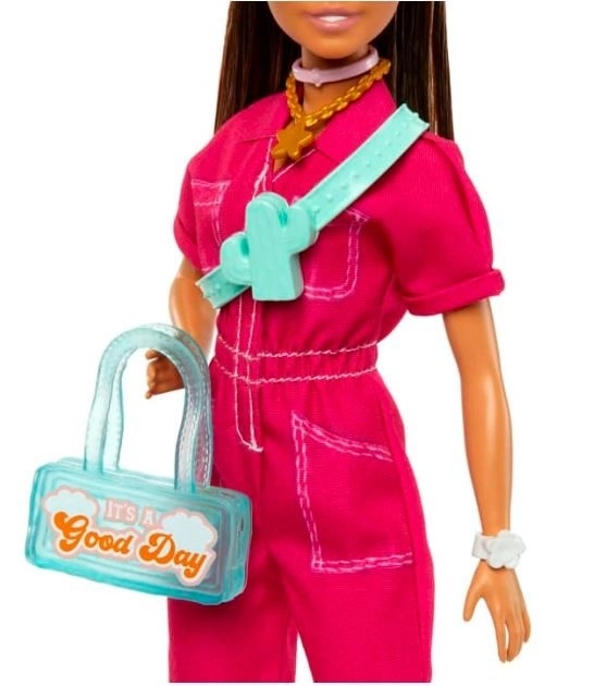 Barbie brunetka v růžovém overalu