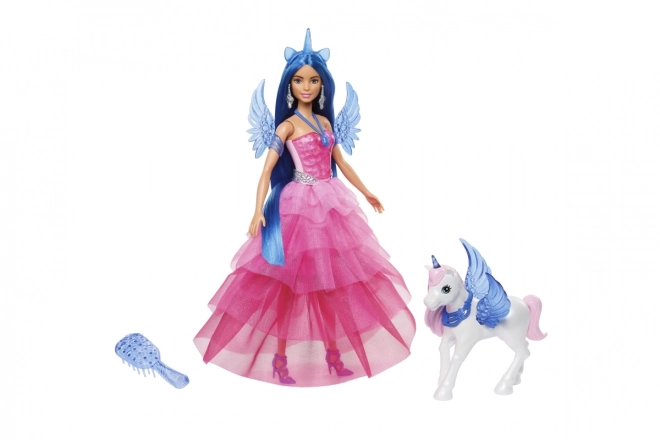 Panenka Barbie princezna Sapphire + okřídlený jednorožec