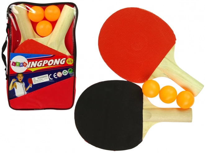 Dřevěné pálky na ping pong se třemi míčky a obalem