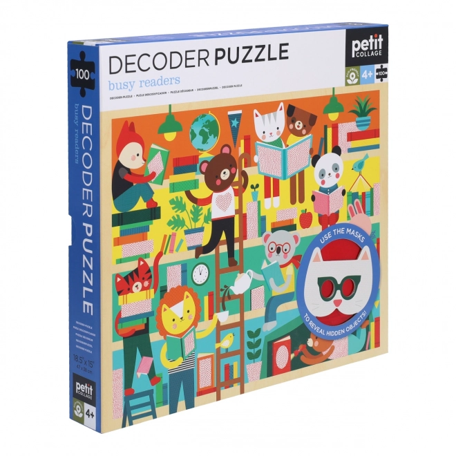 Petit Collage puzzle knihovna s 3D brýlemi