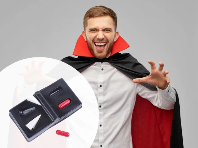 Sada upírských zubů s falešnou krví na Halloween