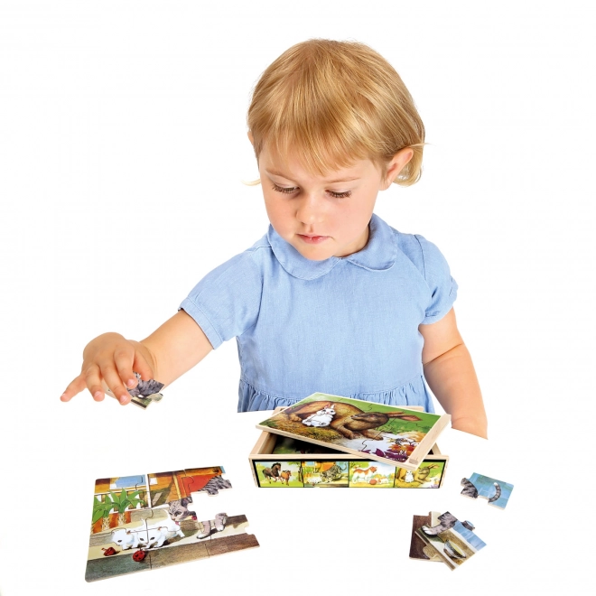 Dřevěné puzzle zvířátka v krabičce