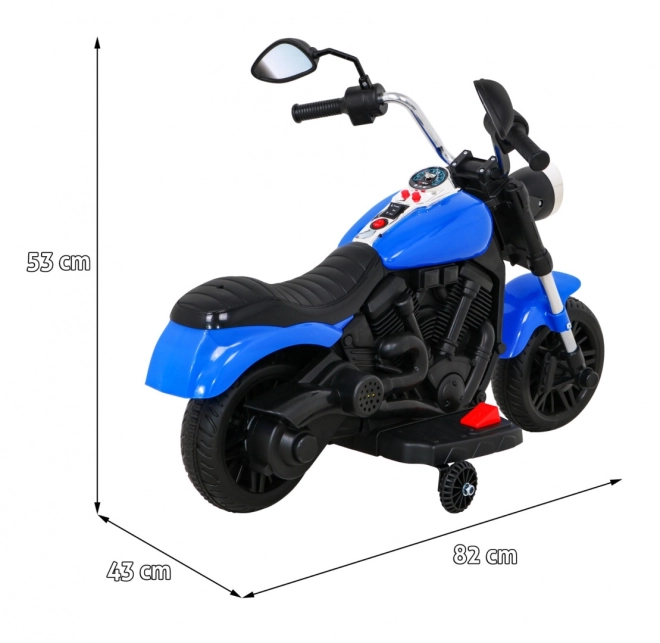 Dětská bateriová motorka Chopper V-Max + klakson Melodies + světla + pomocná kolečka – Modrá