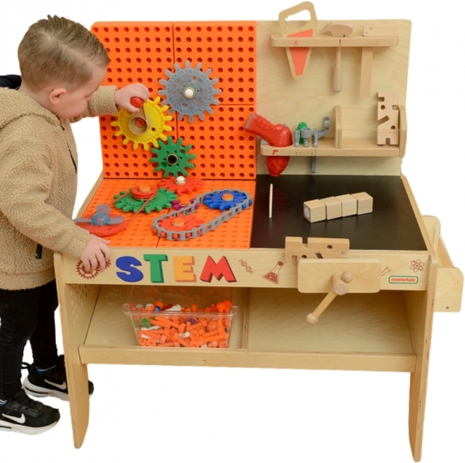 Dřevěný dílenský stůl XXL Montessori STEM s nástroji a příslušenstvím Masterkidz