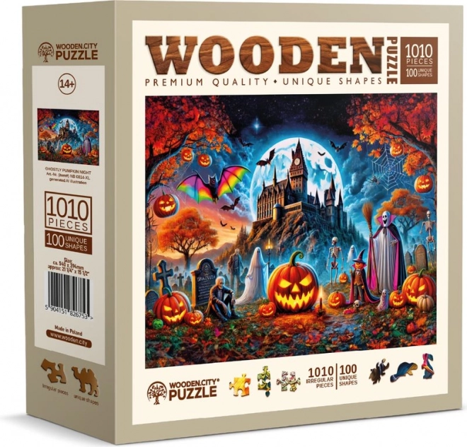 Dřevěné puzzle halloweenská dýně