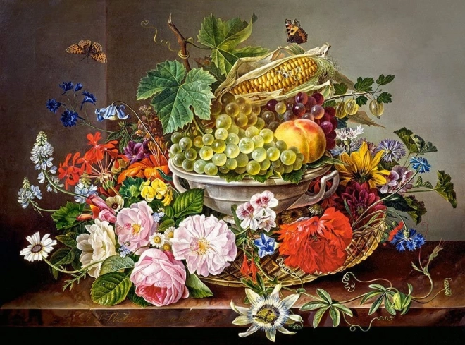 Puzzle zátiší s květinami a ovocem 2000 dílků Castorland