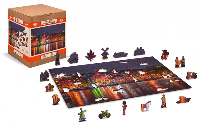 Dřevěné puzzle Noční Amsterdam