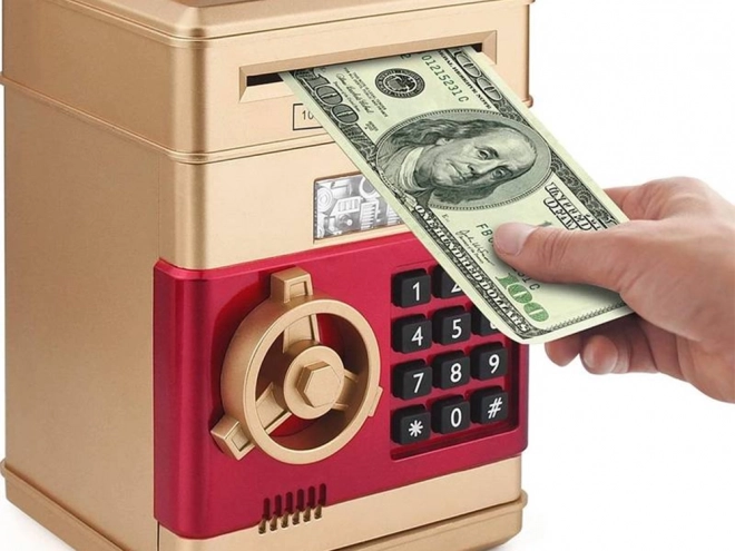 Elektronická pokladnička trezor s přístupovým kódem zlatý