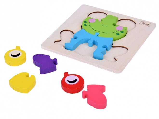 Dřevěné 3D puzzle žába Montessori