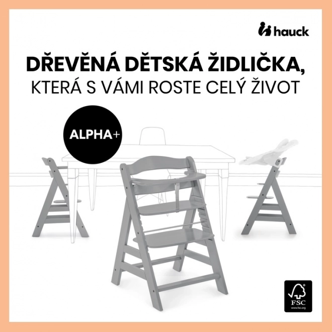 Hauck Alpha+ set 2v1 dřevěná židle, grey + polstrování Sweety