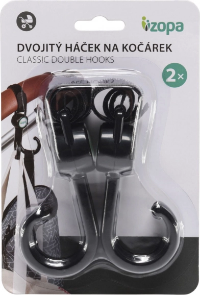 Dvojitý háček na kočárek – 2 ks, černý