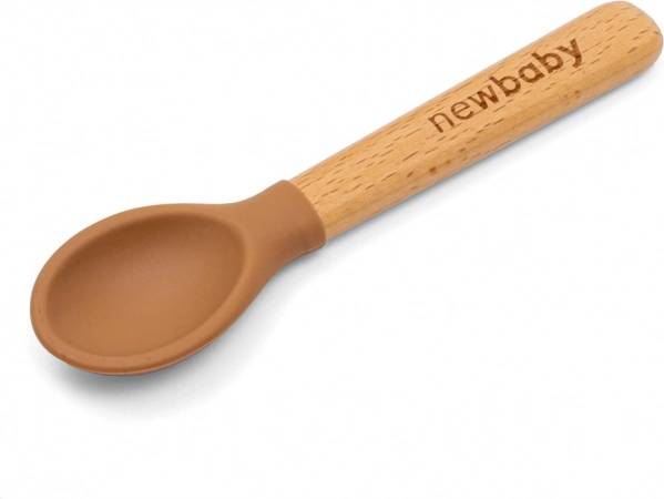 Lžička silikonová s dřevěnou rukojetí New Baby Karamelová 14 cm