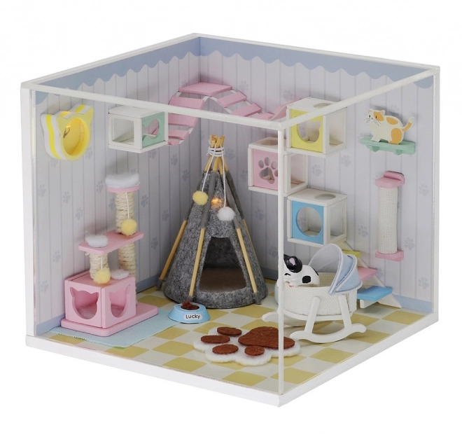 Dvěděti miniatura domečku Útulná koupelna/Domov kočky Mňau