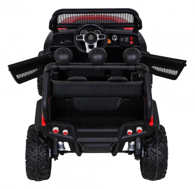Mercedes Benz Unimog pro děti Červený + 4x4 + dálkové ovládání + nosič zavazadel + pomalý start + MP3 LED
