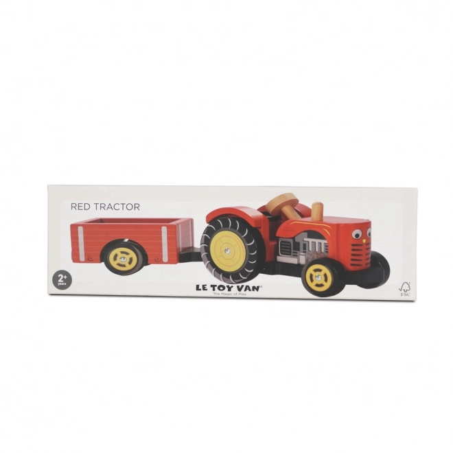 Le Toy Van červený traktor a přívěs