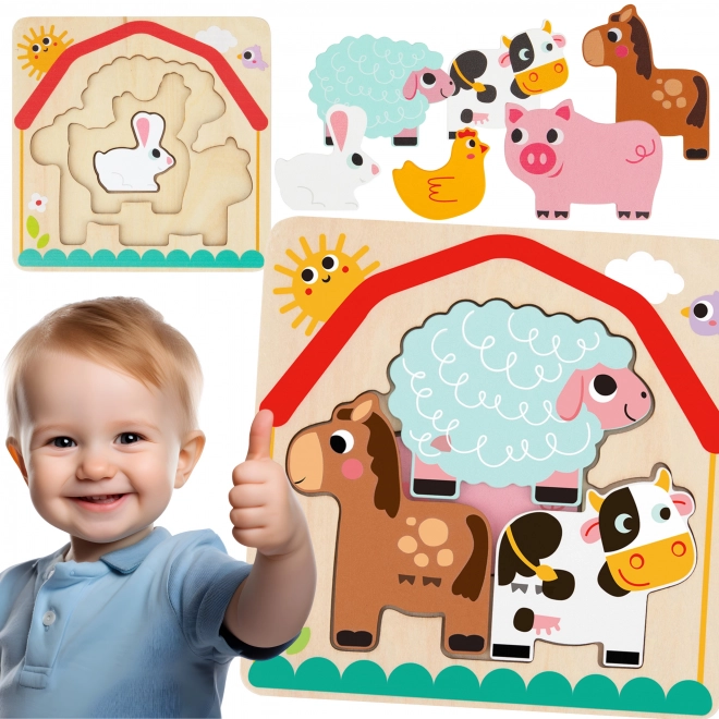 Dřevěné puzzle Montessori Farmářská zvířátka od Tooky Toy
