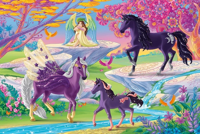 SCHMIDT Puzzle Schleich: Elfí víla s rodinou jednorožců 100 dílků + figurka Schleich