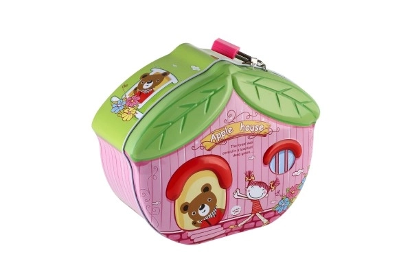 Pokladnička domeček plechová se zámkem 16x8cm - 1ks