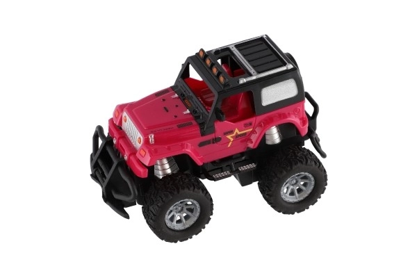 Auto RC terénní 14cm plast 27MHz na baterie se světlem v krabici 20x11x10cm – Růžové