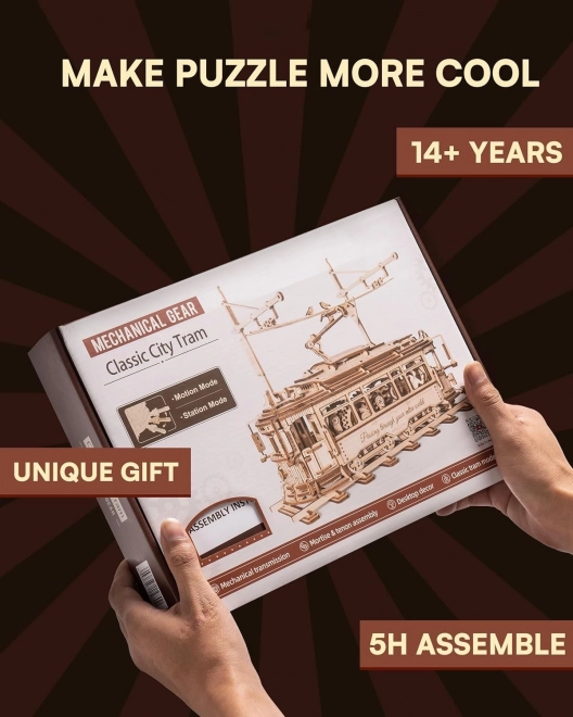 RoboTime 3D dřevěné mechanické puzzle Tramvaj