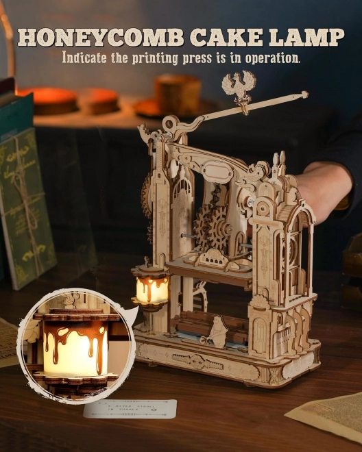 RoboTime 3D dřevěné mechanické puzzle Tiskařský lis