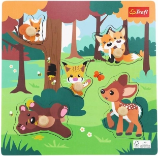 Dřevěné puzzle Lesní zvířátka, 5 dílků
