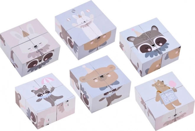 Dřevěné puzzle kostky se zvířátky