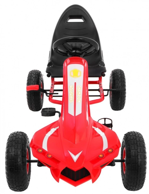 Šlapací motokára Champion pro děti 3+ Červená + Nafukovací pneumatiky + Nastavitelné sedadlo + Ruční brzda