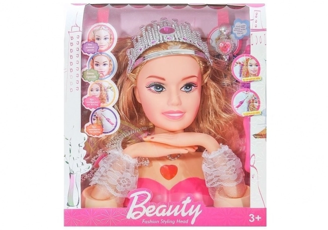 Hlava stylové panenky s korunkou + doplňky