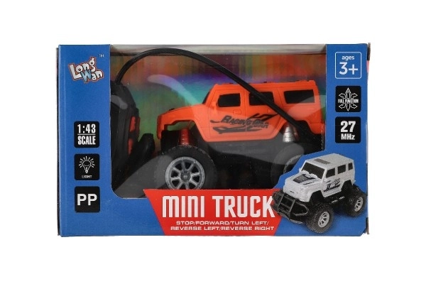 Avto RC mini tovornjak plast 12cm 27MHz na baterije s svetlobami v škatli 18x11,5x10cm – Oranžové