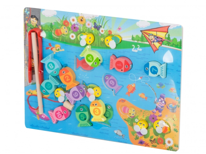 Dřevěná hra na chytání rybiček Montessori