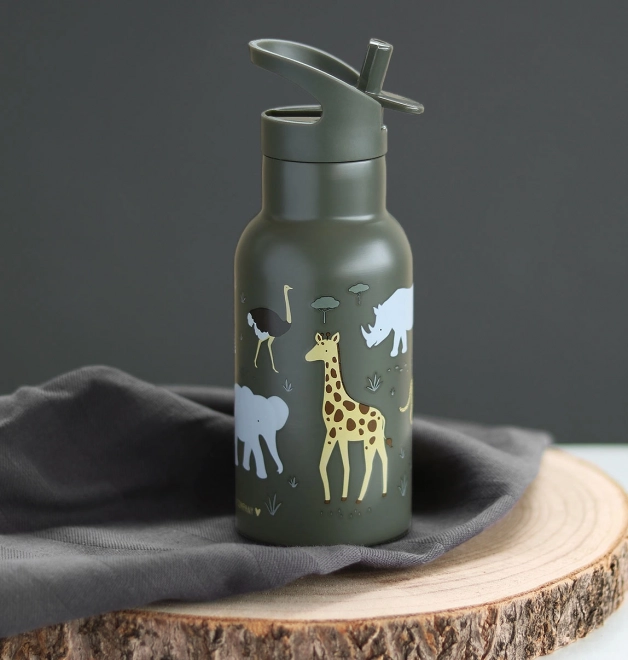 A Little Lovely Company Nerezová lahev na pití 500 ml – Zvířata ze savany