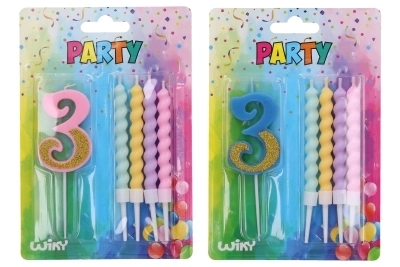 Party svíčka číslo 3 s extra svíčkami