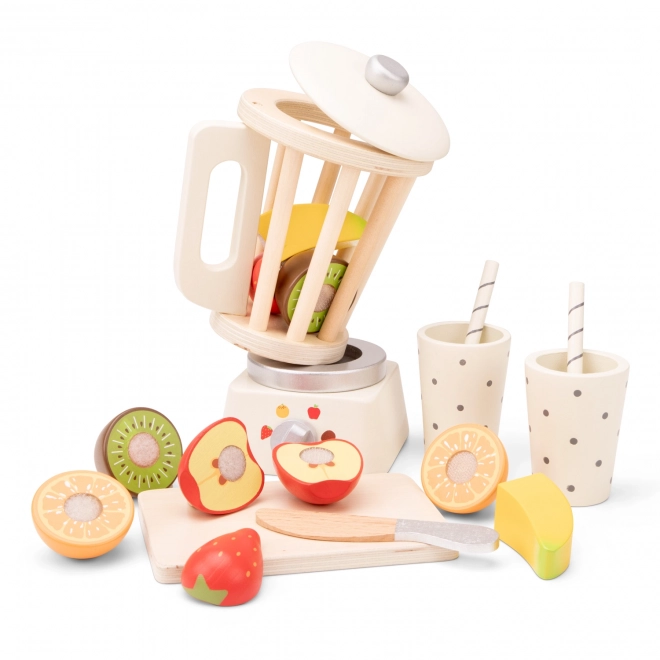 Dřevěný smoothie mixér s ovocem