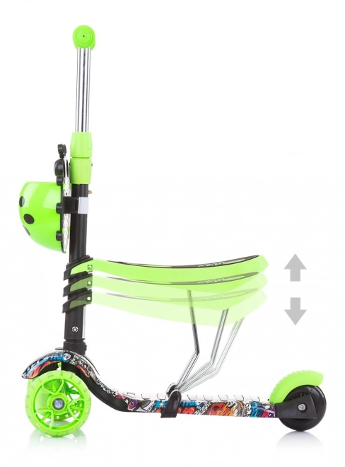 CHIPOLINO Koloběžka s vodící tyčí Kiddy Evo 3v1 – Green Graffiti