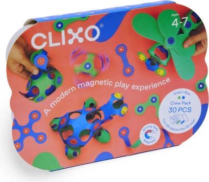 Magnetické bloky Clixo Crew pack, zelená a modrá