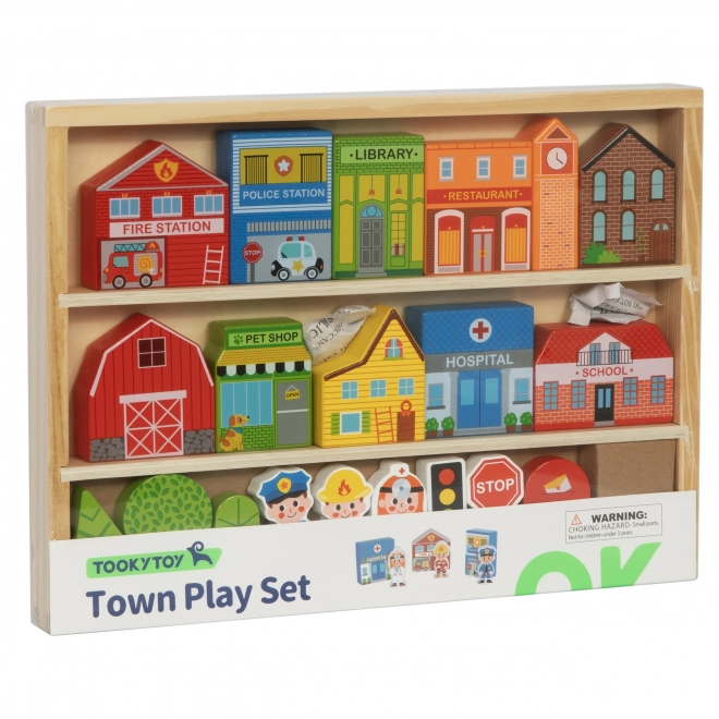 Dřevěná sada budov a figurek Město od Tooky Toy