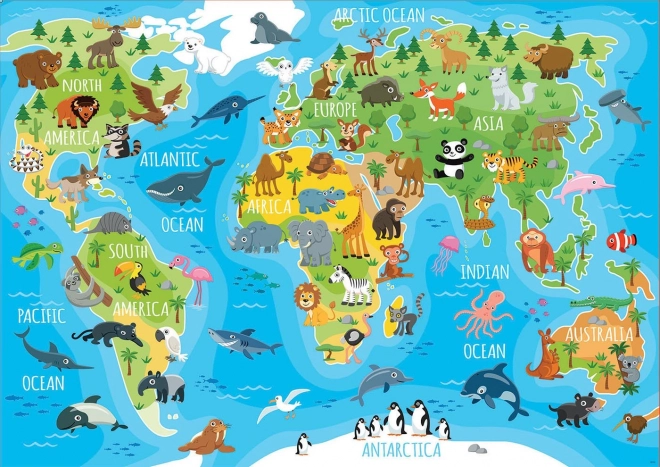 EDUCA Puzzle Mapa se zvířaty světa 150 dílků