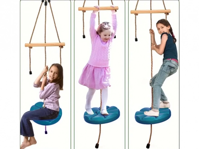 Dětský kulatý disk zahradní houpačka lano silné – modrý