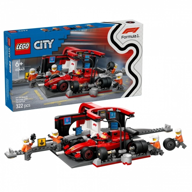 LEGO City 60443 Zastávka v boxech F1 s mechaniky a vozem Ferrari