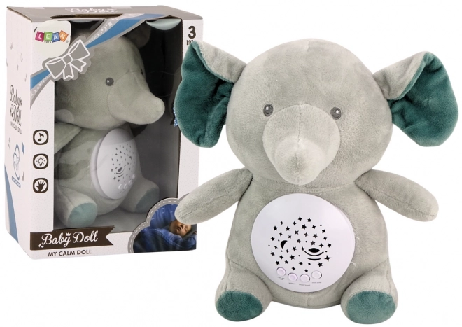 Sleeping Elephant Teddy Bear Melodies Lights Star Projector Grey