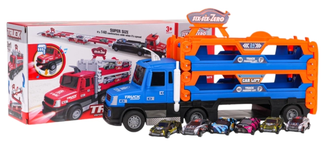 Nákladní auto s odpalovacím zařízením 2v1 + příslušenství – Modré