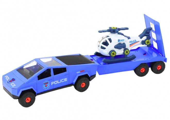 moderní policejní auto s helikoptérou a přívěsem do it yourself