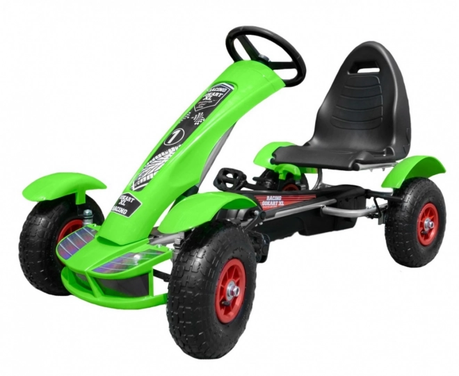 Závodní šlapací motokára XL pro děti 3+ Zelená + Nafukovací kola + Nastavitelné sedadlo + Volnoběh