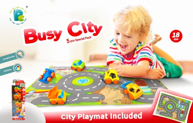 Kiddy Go! sada autíček 5 ks s podložkou město